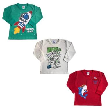 Imagem de Camiseta Manga Longa Bebê Menino Infantil Meia Malha Masculino Estampa