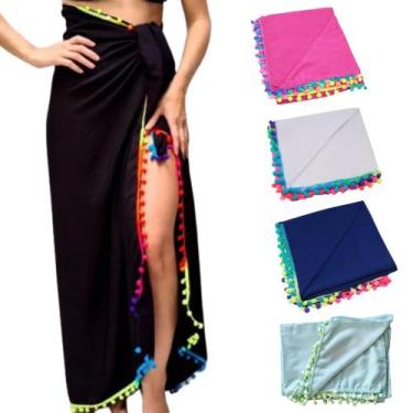 Imagem de Canga Adulto Pompom Praia Piscina Moda Verão - Mix, Azul