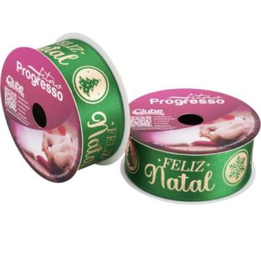 Imagem de Fita de Cetim Verde 30mm Frase Feliz Natal 10 mt Fitas Progresso - Ins