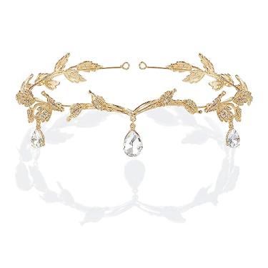 Imagem de BABEYOND Faixa de cabeça de diadema de casamento com folha de cristal para madrinha de honra, tiara de strass, coroa de noiva com caixa de presente, 1 Count (Pack of 1), Metal