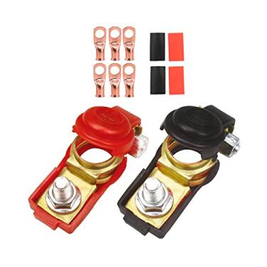Imagem de 1 par de terminais de bateria, conectores negativos e positivos de cabo de bateria de carro, 6 peças de kit sortido de terminal de anel de cobre 3/8 e 4 tubos termorretráteis, adequado para carrinhas, barcos e mais