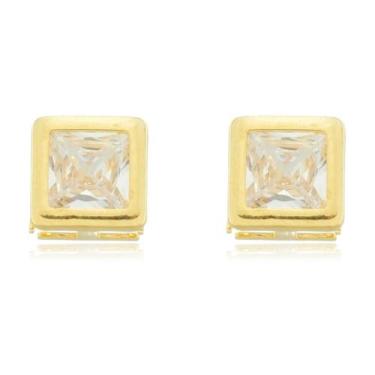 Imagem de Brinco Quadrado Pequeno Pedras Zircônia Banhado a Ouro 18k - Enzara Jó