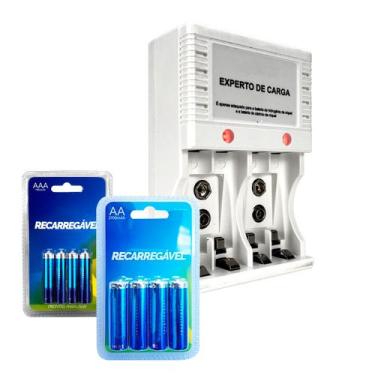 Imagem de Carregador Rápido Bivolt + 8 Pilhas Recarregáveis Aa/aaa - Blisco, Bra