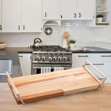 Imagem de Bandeja  de Madeira com Aço Inox Champanhe 41cm x 17cm x 6cm -