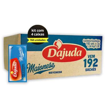Imagem de 4 Caixa De Sachês Maionese DAjuda 7G 192Un Lanches Petiscos Pastéis Ba