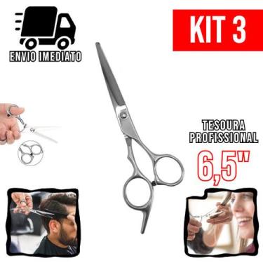 Imagem de Kit 3 Tesoura Cabeleireiro Profissional 6,5" Aço Inoxidável Barbearia 