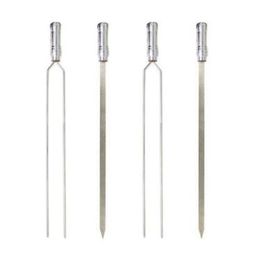 Imagem de Kit 04 Pçs Espeto Churrasco Aço Inox Duplo + Chato largo  75 Cm Cabo M