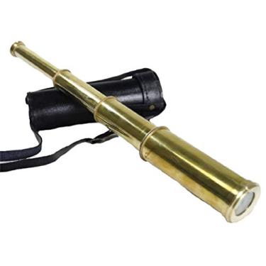 Imagem de Telescópio portátil de latão sólido de 38 cm – vidro pirata com capa de couro preto