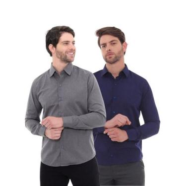 Imagem de KIT Masculino 2 Peças - Camisa Social Premium Tipo Linho Chumbo e  Cam