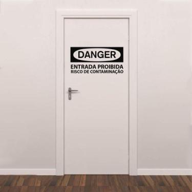 Imagem de Adesivo de Porta Perigo Entrada Proibida Risco Contaminação Farmácia L