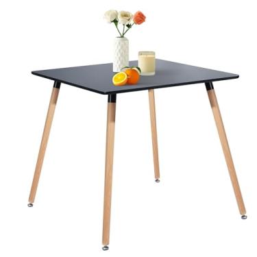 Imagem de Mesa de jantar quadrada de 80 cm para 2 a 4 pessoas, mesa funcional moderna com pernas de madeira para escritório em casa, cozinha, sala de jantar, pátio, espaços pequenos, preta