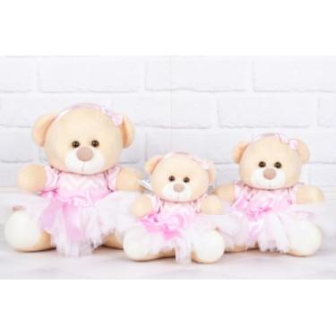 Imagem de TRIO DE URSO TEDDE BAILARINA 15/18/22 CM, PARA DECORAÇÃO (chevron rosa - Pelúcia Doce de Leite)