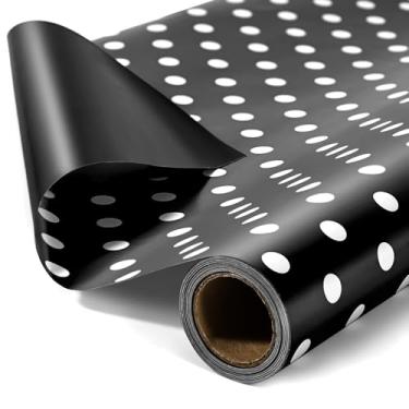 Imagem de VGOODALL Papel de embrulho preto reversível, papel kraft de 43 cm x 80 m para embalagem de papel de embrulho de flores, mini rolo para artesanato, decorações de Halloween