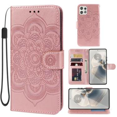 Imagem de Bohefo Capa para Motorola Edge 50 Pro, capa carteira Motorola Edge 50, capa de couro mandala, flip com suporte para cartão de crédito, capa para celular para Motorola Edge 50 Pro 5G ouro rosa