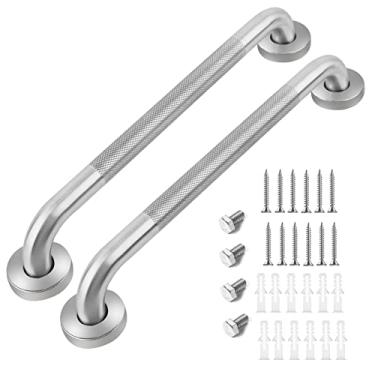 Imagem de Lonvichtt Barras de Apoio para Banheiro, 2 Barras de 40,6 cm, Aço Inoxidável, Cinza, Mate, Antiderrapantes, para Deficientes e Idosos