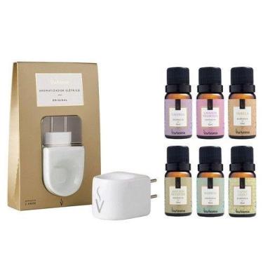 Imagem de Kit Difusor Elétrico Aromatizador Porcelana Com 6 Essências 10ml Via A