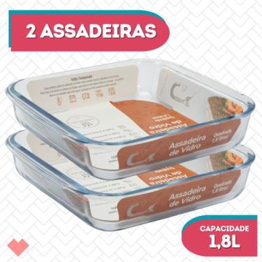 Imagem de Conj 2 Refratários Travessa Quadrada Vidro  1,8L Sobremesa - CasaVita,