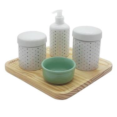 Imagem de Kit higiene bebê Poá 5 pçs Molh. Verde Porcelana e Bdj Pinus - Antilop
