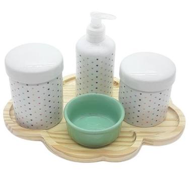 Imagem de Kit higiene 5 peças Poá Colorido - Molh. Verde - Bandeja Nuvem - Antil