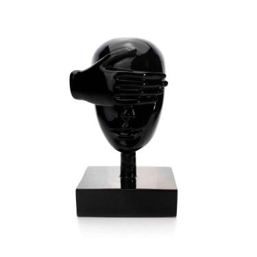 Imagem de Escultura Decorativa Rosto Cego Em Cerâmica Preto 25x15 Cm - D'rossi -