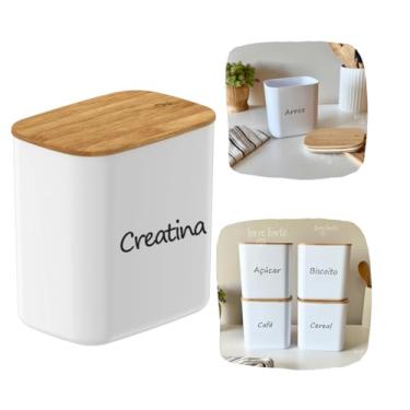 Imagem de Pote Hermético Tampa De Bambu Porta Mantimentos Alimentos Arroz Feijão Açúcar 1,5L (Creatina)