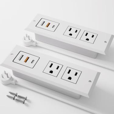 Imagem de Fadossu Pacote Com 2 Réguas De Energia Embutidas Para Móveis Com Porta Usb C De Carregamento Rápido De 20 W E Portas Usb-A De 18 W, Estação De Carregamento De Tomada De Mesa Embutida, Cabo De Alimen