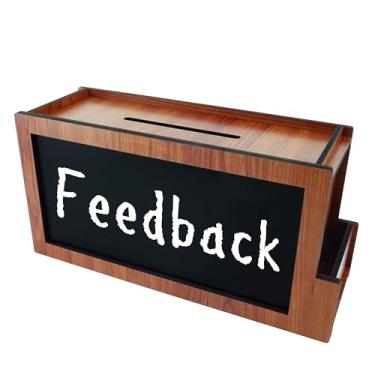 Imagem de SHUMEI Caixa De Sugestões De Madeira Com Quadro Negro – Caixa De Feedback, Doação E Votação Com Compartimento Superior E Suporte Lateral Para Cartões E Canetas – Ideal Para Escritório, Sala De Aula