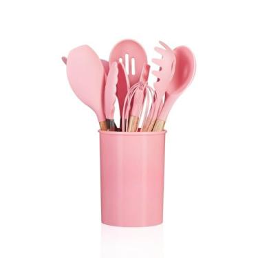 Imagem de Jogo 12 Peças Utensílios de Cozinha Silicone Colher Espátula (Rosa)