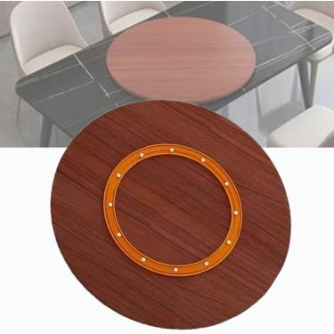 Imagem de Mesa giratória Wood Lazy Susan 50.8 cm 76.2 cm 101.6 cm, mesa de jantar de cozinha, prato de servir rotativo, mesa redonda, com base fácil de compartilhar alimentos, teca, 70 cm/27
