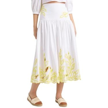 Imagem de Cinq à Sept Saia feminina Tilda peônias à direita, Branco/brilho dourado, 46