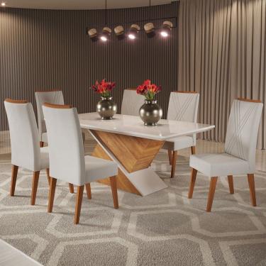 Imagem de Mesa de Jantar 6 Lugares Stela com Vidro Marrom/Marfim/Off White - Viero Móveis