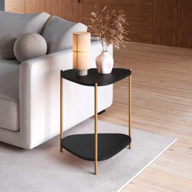 Imagem de Mesa Lateral Orgânica com Prateleira 44,2cm Pés em Metal - Artesano SE
