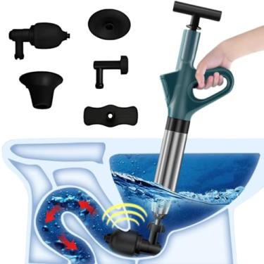 Imagem de Desentupidor de canhão de vaso sanitário 9 em 1, êmbolo de pressão de ar pneumático, êmbolo de drenagem de alta pressão com 9 cabeças de montagem destacáveis para vaso sanitário entupido
