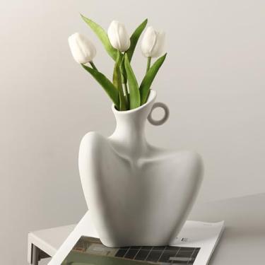 Imagem de Romehaha Vaso de mão pequeno, vaso de flores de cerâmica ideal para prateleira, mesa, estante de livros, cornija, decoração de entrada, destaque de sala de estar