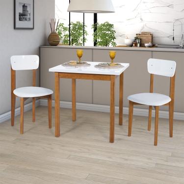 Imagem de Mesa de Jantar Base Madeira Maciça com 2 Cadeiras Elisa Ideal para Apartamenteo 80x80 Branco