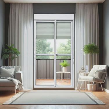 Imagem de Porta de Correr com Persiana Integrada 2 Folhas Móveis 230 X 200 Elite com Fecho Automático Vidro