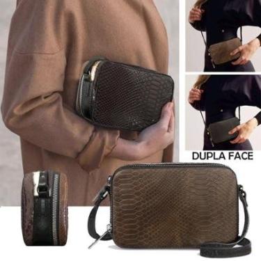 Imagem de Bolsa Transversal Feminina Croco Média Elegante Versátil Dia a Dia Linda Luxo Estilosa Dupla Face-Feminino