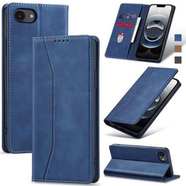 Imagem de Jasonyu Flip Carteira Capa para iPhone 16E,Capinha Folio Magnética de Couro com Suporte para Cartão,Suporte para Chute - Protetora Durável de TPU à Prova de Choque para Telefone,Azul
