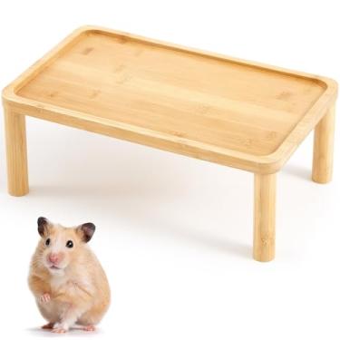 Imagem de Juexica Plataforma antiderrapante para hamster, plataforma de madeira, hamster, para hamster, silenciosa, roda de acrílico, acessórios de gaiola de madeira (estilo retangular)