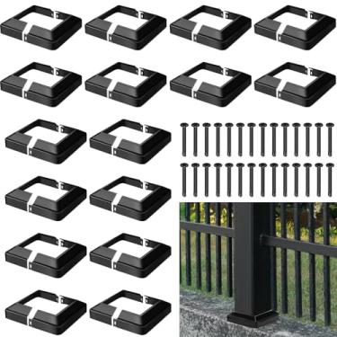 Imagem de Tandefio 16 peças 10 x 10 cm saia de poste de metal com parafuso, capa de base de mangas estilo dividido, colunas de varanda envoltórios base preta para cerca escada madeira mão e trilhos de escada