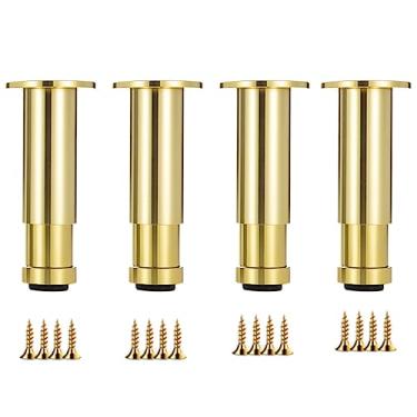 Imagem de LVTFCO 4 peças pernas de móveis ajustáveis pés de sofá de metal pernas de sofá de liga de alumínio guarda-roupa pé cama pés móveis pernas de substituição, ouro - 25 cm