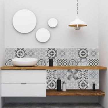 Imagem de Papel De Parede Azulejo Hidráulico Estilo Cimento - Inove Papéis de Pa