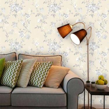 Imagem de Papel de Parede Vinil Autocolante Floral Bege e Cinza 270 - Inove Papé