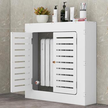 Imagem de Armário decorativo da sala do radiador moderno Plante de piso, tampa de aquecimento de madeira Organizador de armazenamento lateral Tampa de aquecedor decorativo, grades de persianas ripas e