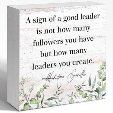 Imagem de WUZYOU Decoração de parede de caixa de madeira de afirmação inspiradora, sinal de um bom líder, bloco de madeira, decoração motivacional para casa, escritório, mesa, prateleira