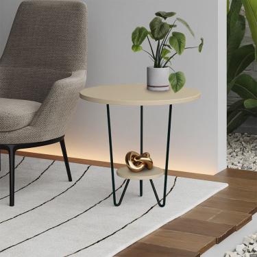 Imagem de Mesa Lateral Redonda Industrial Italy Ferro Preto e Tampo Off-white