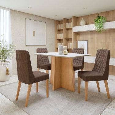Imagem de Conjunto Sala de Jantar Tampo MDF com 4 Cadeiras  Amêndoa Clean/Off White/Avelâ