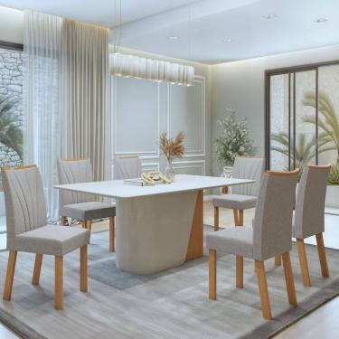 Imagem de Conjunto Luar 170cm Tampo em MDF com 6 Cadeiras Apogeu Amêndoa Clean/Off White/Cinza