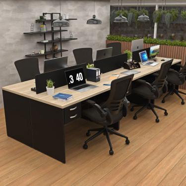 Imagem de Escrivaninha para Escritório 6 Lugares Carvalho/Preto