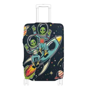 Imagem de Joisal Capa de mala alienígena e astronauta montando no foguete serve para identificadores de bagagem de 45 a 81 cm para malas, Alien and Astronaut Riding on Rocket, XL 29-32 in